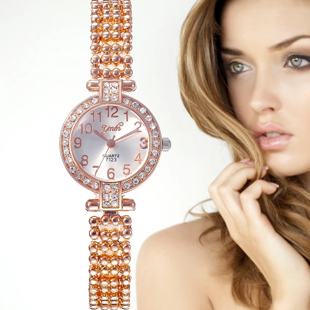 Часы наручные женские из розового золота брендовые Роскошные с браслетом