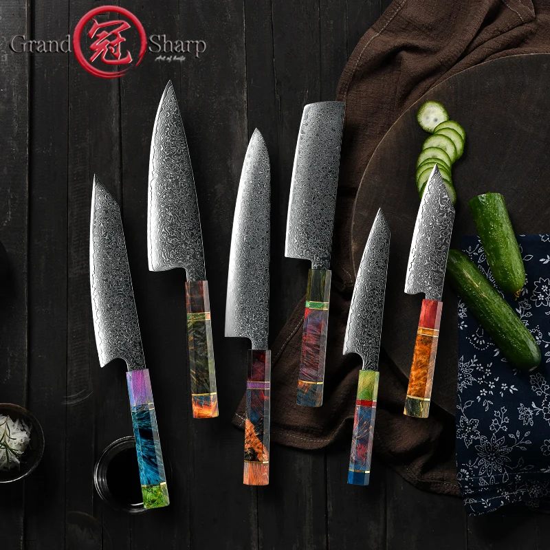 

Professional Damascus Steel Kitchen Knives vg10 Japanese Chef Knife Utility Nakiri Gyuto Butcher Knives Cutlery Tools Grandsharp