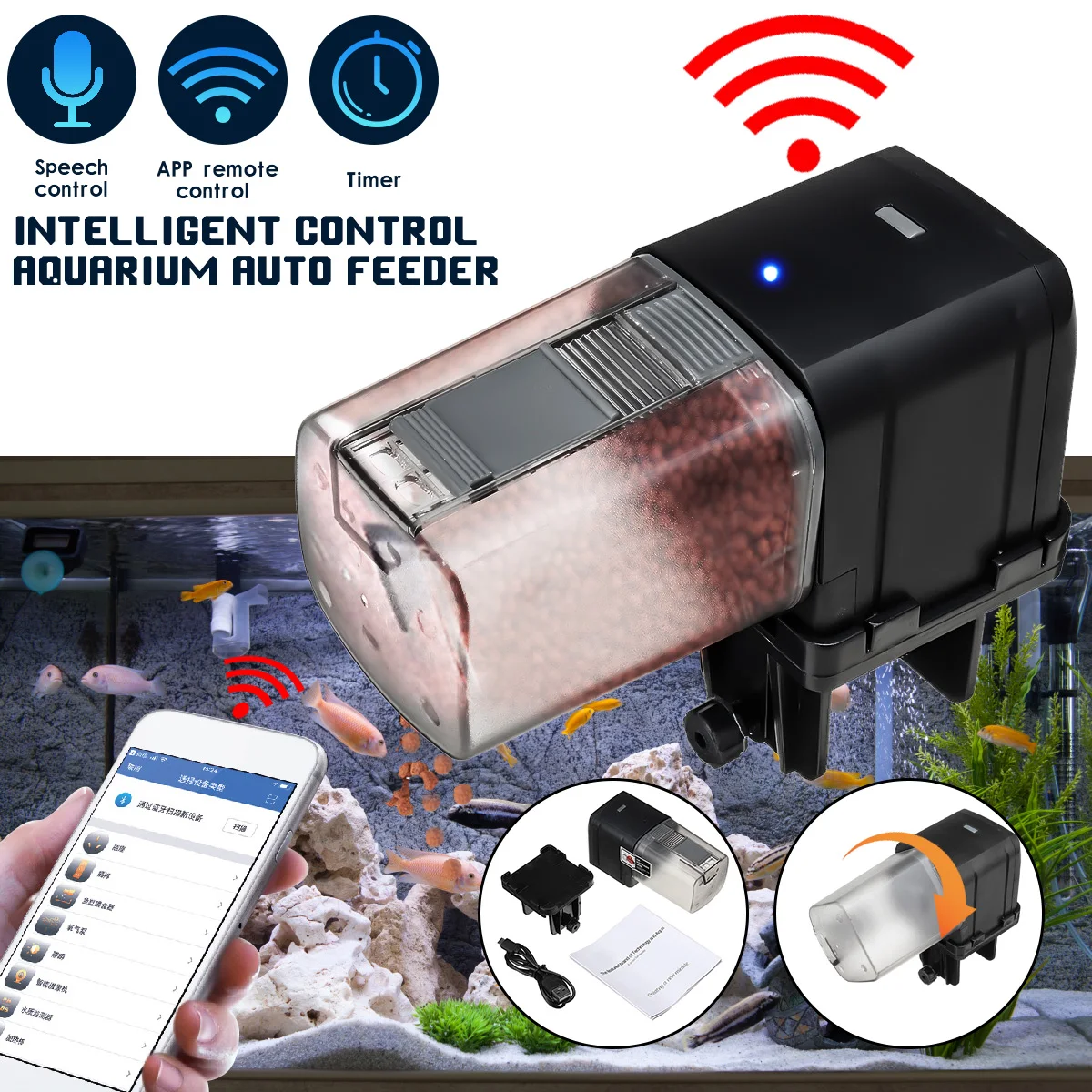 YYAQUA 175 мл wifi программируемый автоматический кормушка для аквариума таймер резервуара кормушка автоматический дозатор еды для рыб wifi управление мобильным приложением