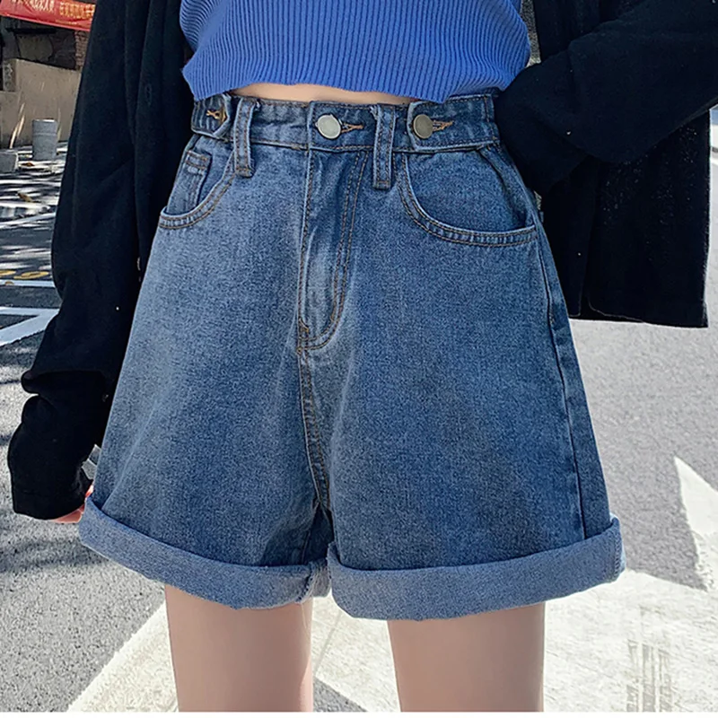 

2021 Summer Fashion Jeans Denim Shorts Women Casual Slim High Waist Wide Leg 5 Colors Cotton Short Pants Jean White Woman Short