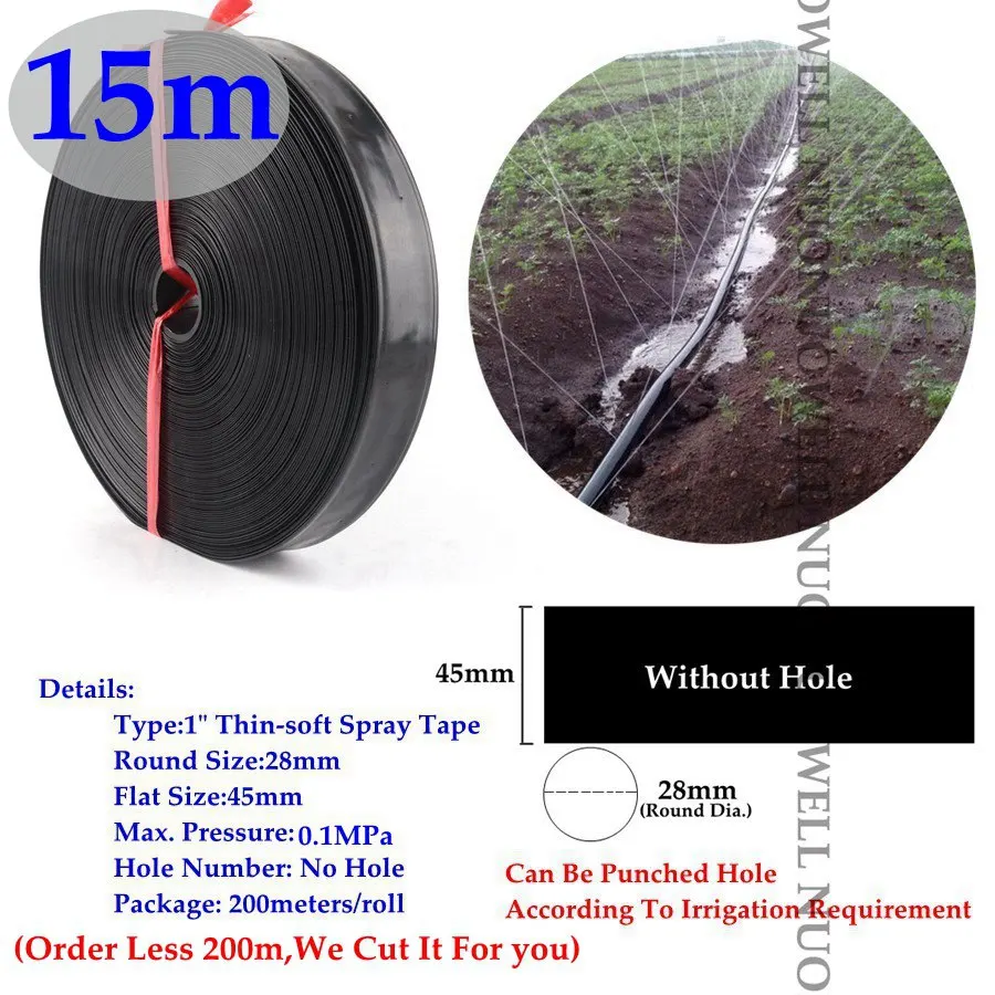 Without Hole 15 м Φ28мм " тонкий Solft спрей лента ферма, теплица микро Оросительная капельная лента садовый распылитель шланг газон трава полив трубка - Цвет: Without Hole