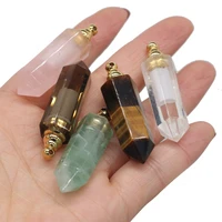 natural gem rose quartz essential oil perfume bottle crystal column pendant diy necklace sweater chain jewelry accessories make