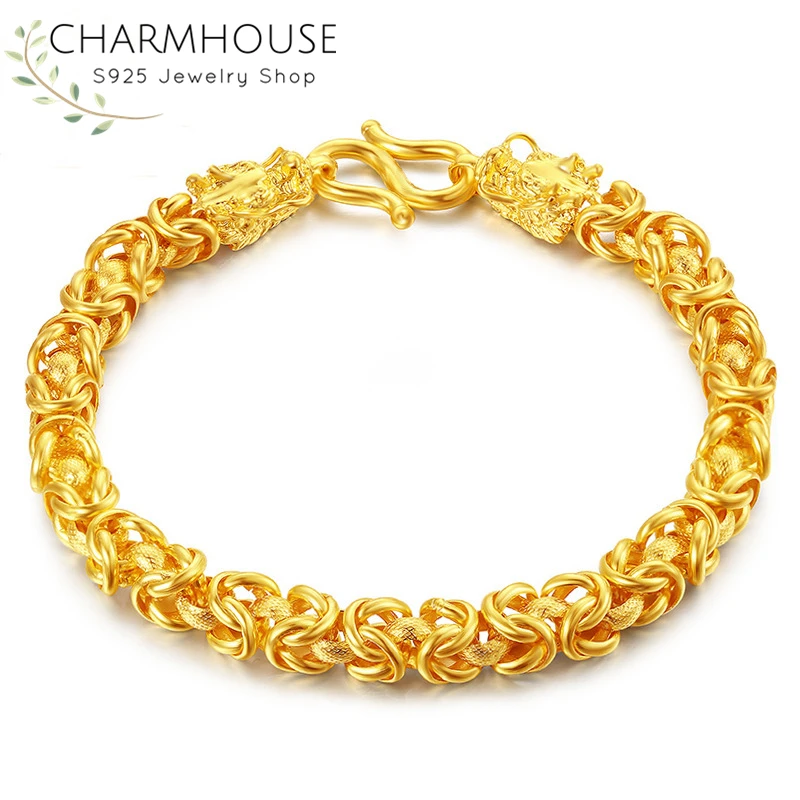 Charmhouse-pulsera de cadena de dragón para hombre y mujer, brazalete de Color dorado puro, joyería de moda, 10mm