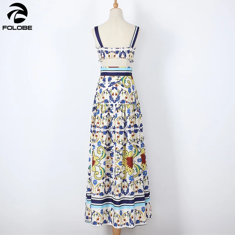 

2020 Women Two Piece Set Summer Dress Vintage Printed Sleeveless Boho Maxi Dress Plus Size Elegant Party Dress Sexy Vestidos