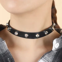rivet punk choker black leather collar necklace for women statement jewelry friends gift teens girl neck gothic accessories new