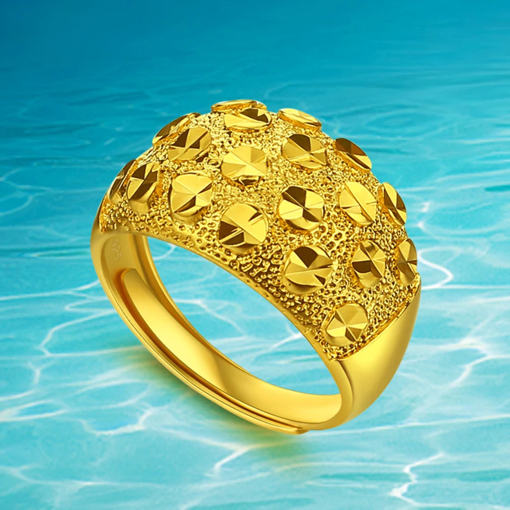 

Noble and Generous Women Ring. High Quality Wedding Jewelry Wide Version Ring Real Plated 24K Gold Vacuum Rings .Women Gift