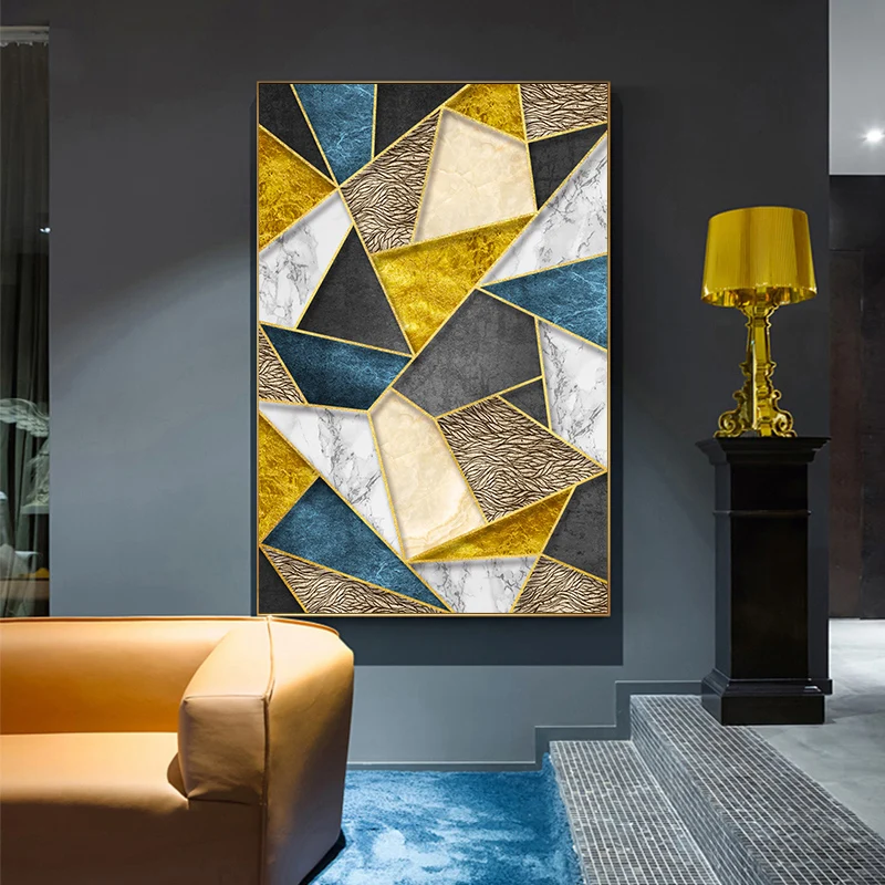 Современные абстрактные золотые фольгированные линии зеленые холсты