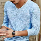 Летняя мужская одежда, модная футболка большого размера, повседневные мужские футболки, топы с длинным рукавом и принтом, тонкие футболки с V-образным вырезом