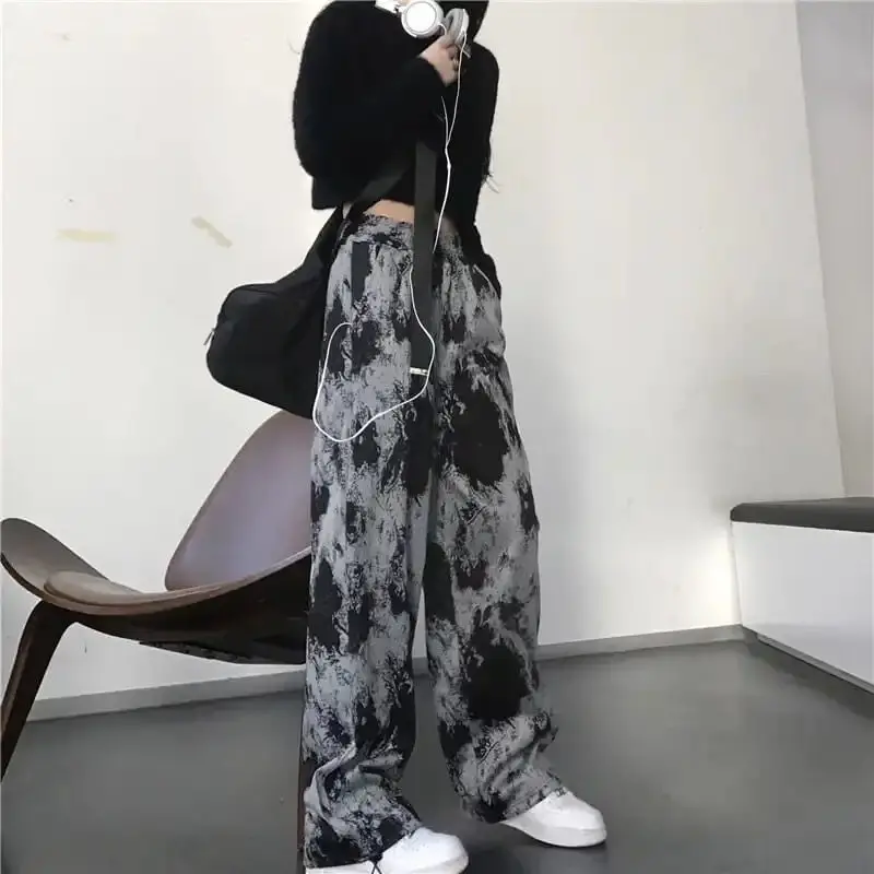 

Fried Street pants women's spring ins high street tie dyed straight tube Leggings loose high waist BF casual show slim pants