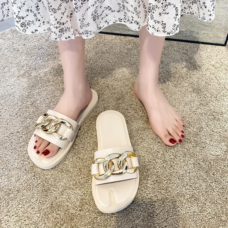 

Shoes Woman's Slippers Slides Low Fashion 2021 Soft Flat Summer Massage Luxury Rome Basic PU Shoes Women Slippers Summer Slides