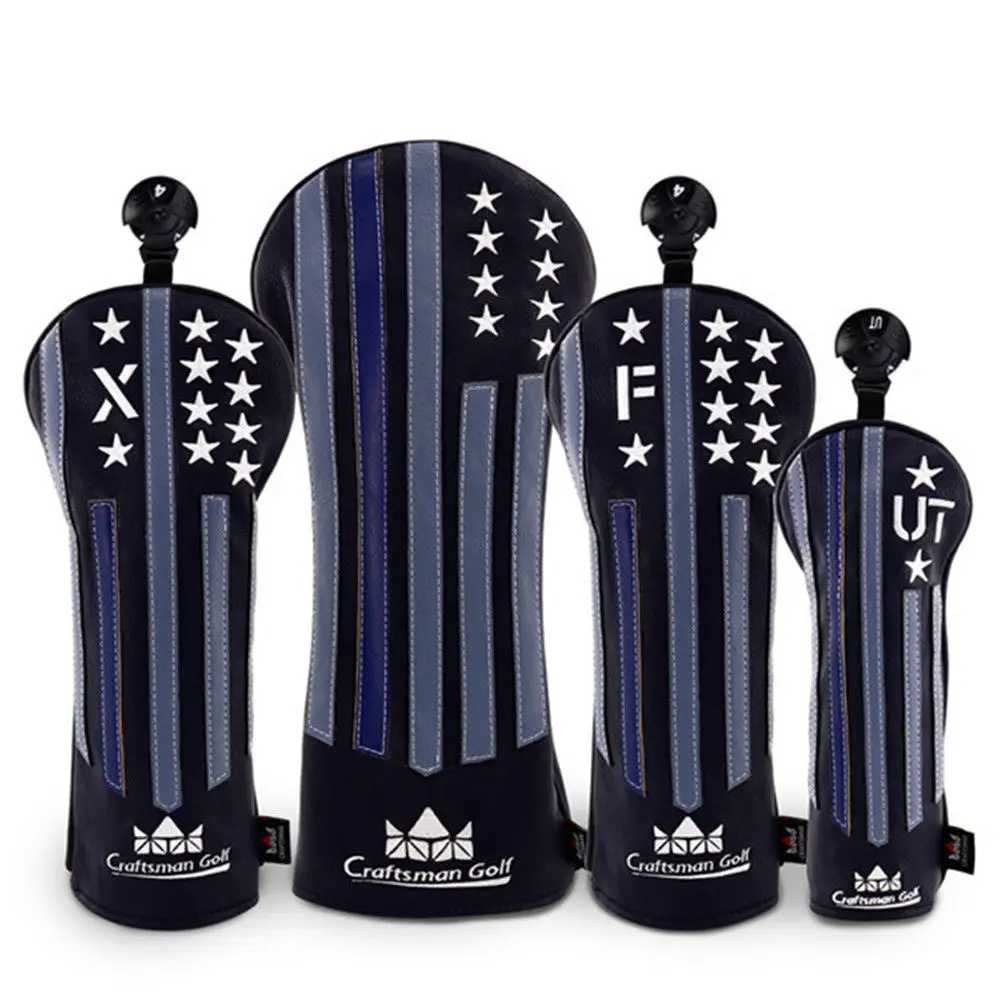 4pcs(DR F X UT) Гольф-мастер деревянная длинная крышка набор для водителя фарватера Гибридный UT утилита спасательная черная кожа pu с номером бирка Звезда вышивка - Цвет: 4pcs(DR F X UT)
