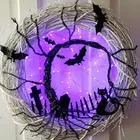 Черная летучая мышь кошка Хэллоуин венок со светодиодсветильник кой кулон-венок дверь висит счастливый Хэллоуин украшения домашние праздничные атрибуты