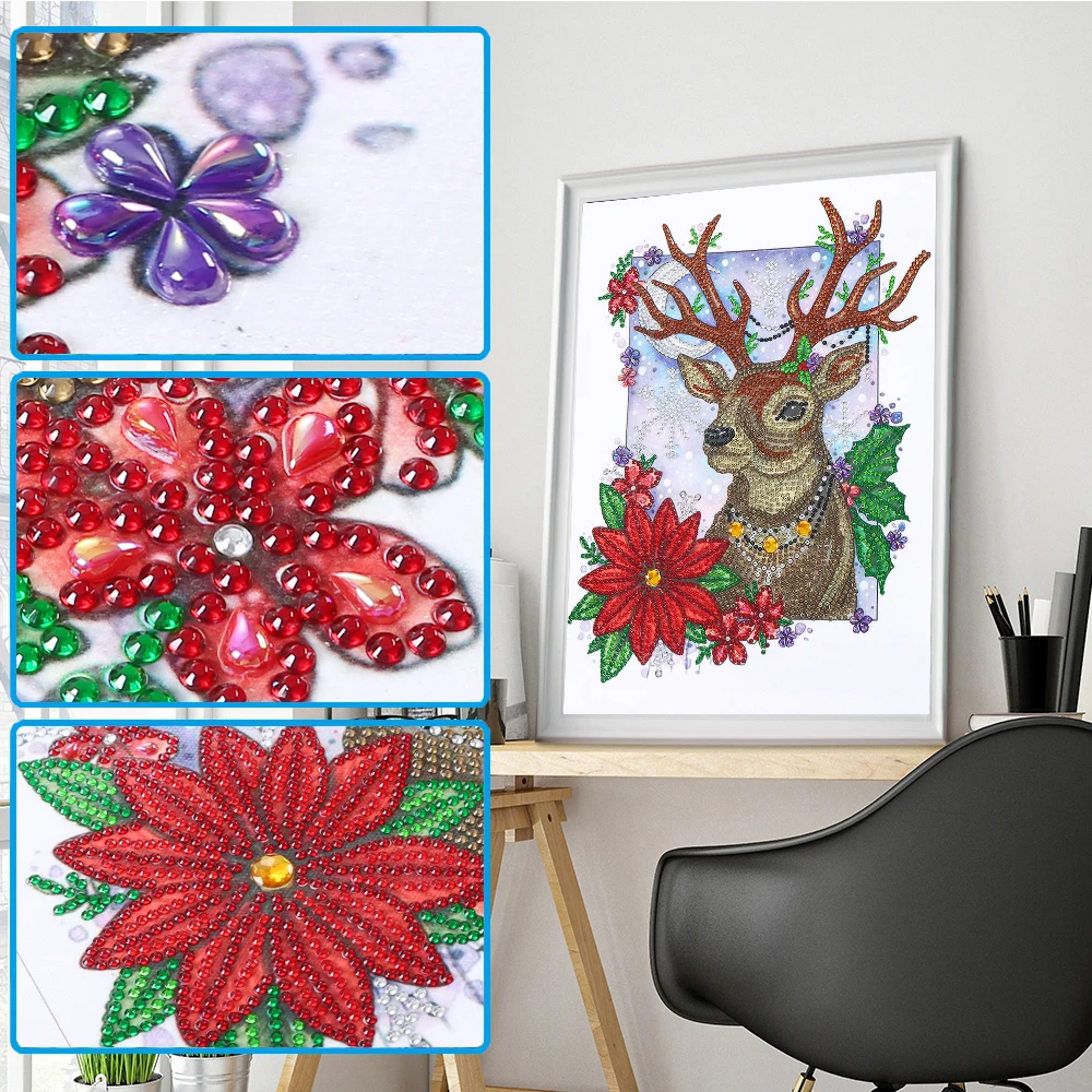 Christmas Deer 5D Special Shaped Diamond Painting Kit Flower Mosaic Dotz Embroidery Art Partial Drill Round Rhinestone Picture
