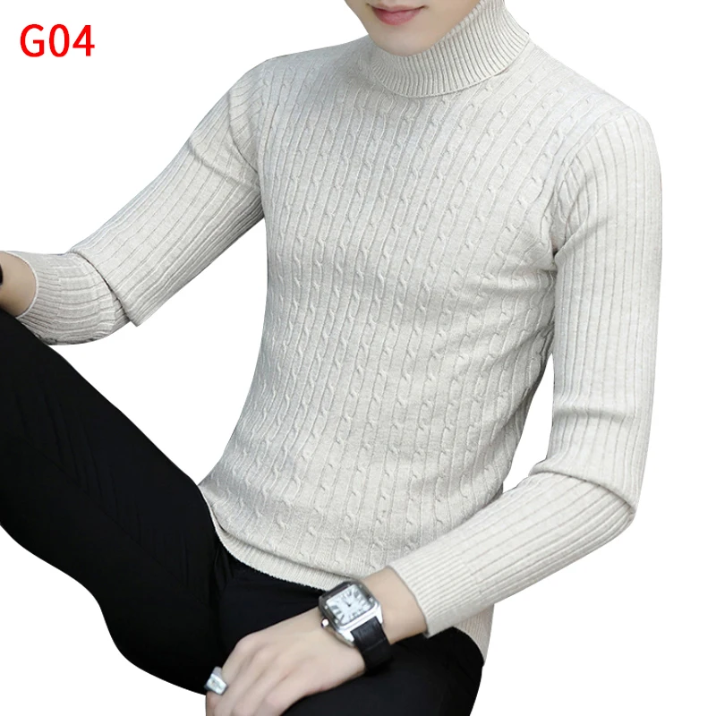 

Men High Neck Sweater 2021 Winter New Thick Warm Solid Color Slim Knitwear Fashion Casual Quality Oversize Pullover Knitted