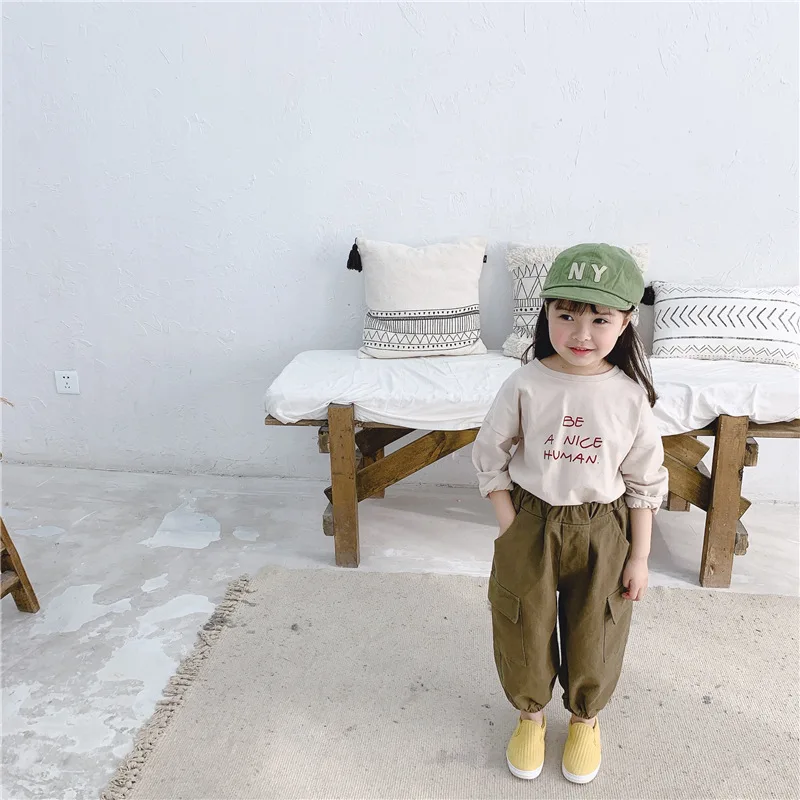 Весенне осенние свободные футболки из чистого хлопка для мальчиков и девочек