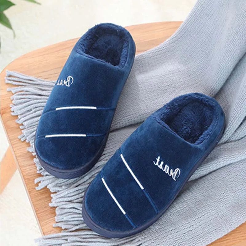 

Women's Winter Furry Slippers Short Plush Ladies Home Cotton Shoes Striped Indoor Couples 2021 Soft Sole Autumn Velvet Plus Size