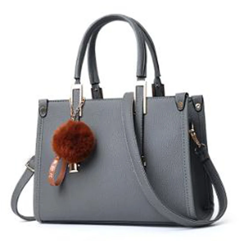 

Fashion Boston Hair Ball Pendant Shoulder Bag Women Pu Waterproof Large Capacity Handbags Female Crossbody Messenger Bag