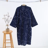 spring summer 100 cotton unisex bath robe japanese style kimono men women pajamas star printed nightgown casual home bathrobe