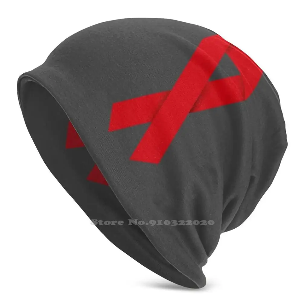 

Red Bow Winter Warm Knitted Cap Beanie Men Red Loop Aids Hiv Solidarity Infected Ribbon Symbol Twisted