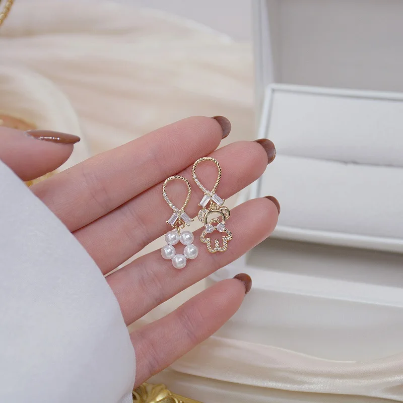 

2020 New Women's Earrings Delicate Cute Zircon Little Bear Pearl Earrings For Women Bride's Wedding Party Jewelry Gift Wholesale