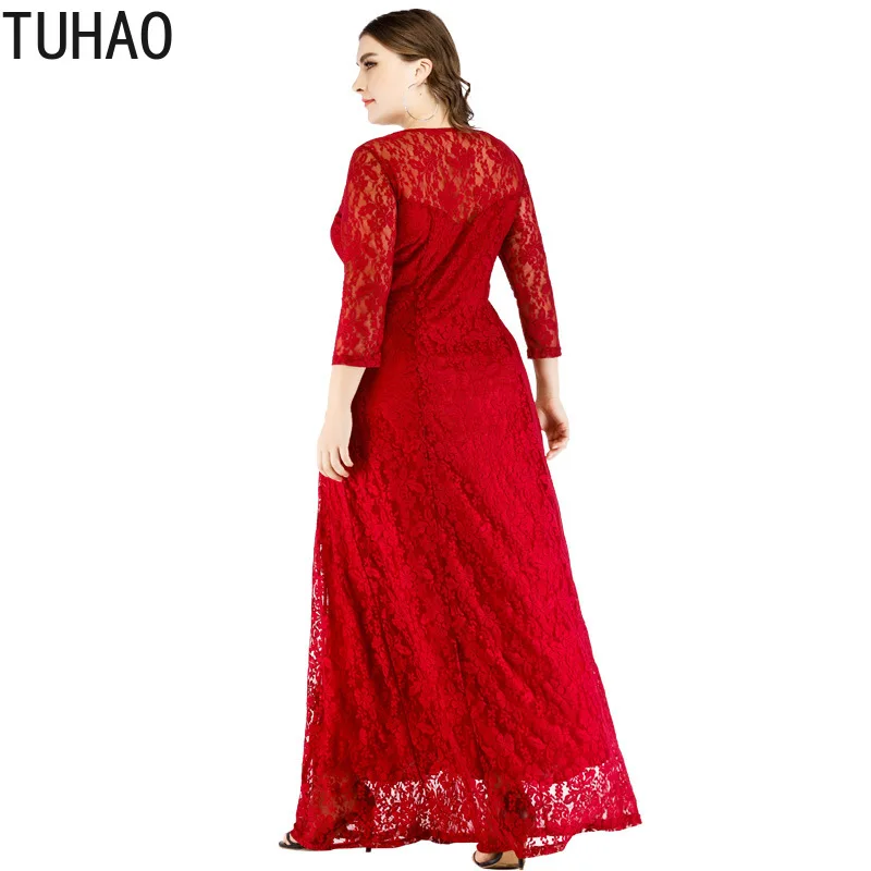 TUHAO 6XL 5XL размера плюс кружевное платье длиной до пола женское элегантное длинное
