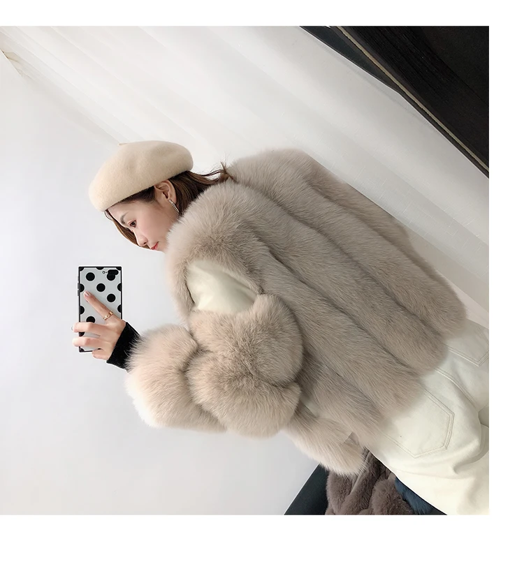 Rf1929 зимнее короткое пальто из натурального Лисьего меха Stlye FluffyReal, натуральная кожа, натуральный мех, куртка с длинным рукавом, женские пальто из натурального меха