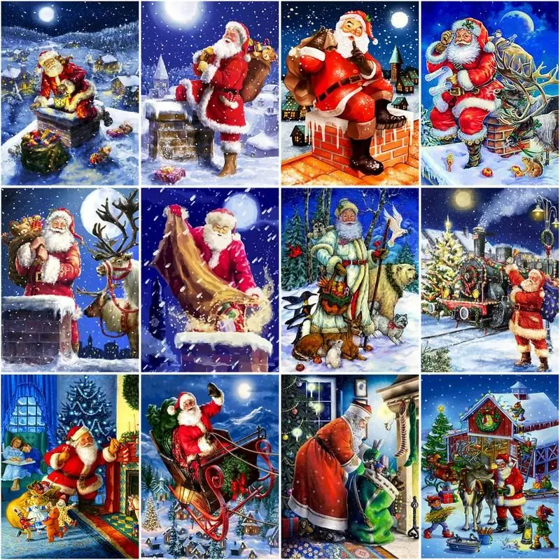 

GATYZTORY Diy Diamond Painting Santa Claus Cross Stitch 5D Diamond Embroidery Full Round Square Diamond Mosaic Figure Home Decor