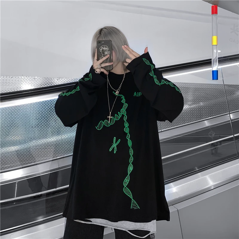 Футболка с длинными рукавами для женщин в Корейском стиле Harajuku свободная Ретро