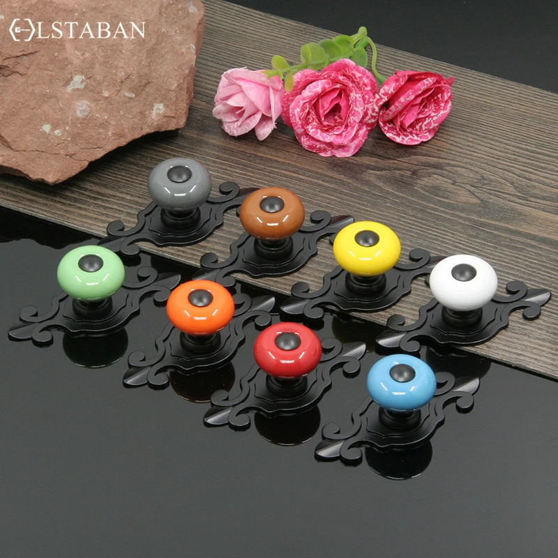 LSTABAN Modern Minimalist Cupboard Bookcase Drawer Shoe Cabinet Round Black And White Cartoon Single Hole Ceramic Handle