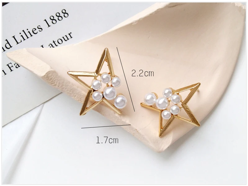

91902 Creative Geometric Star Earrings With Imitation Pearl Punk Stud Earring For Women Gold Color Temperament Jewelry