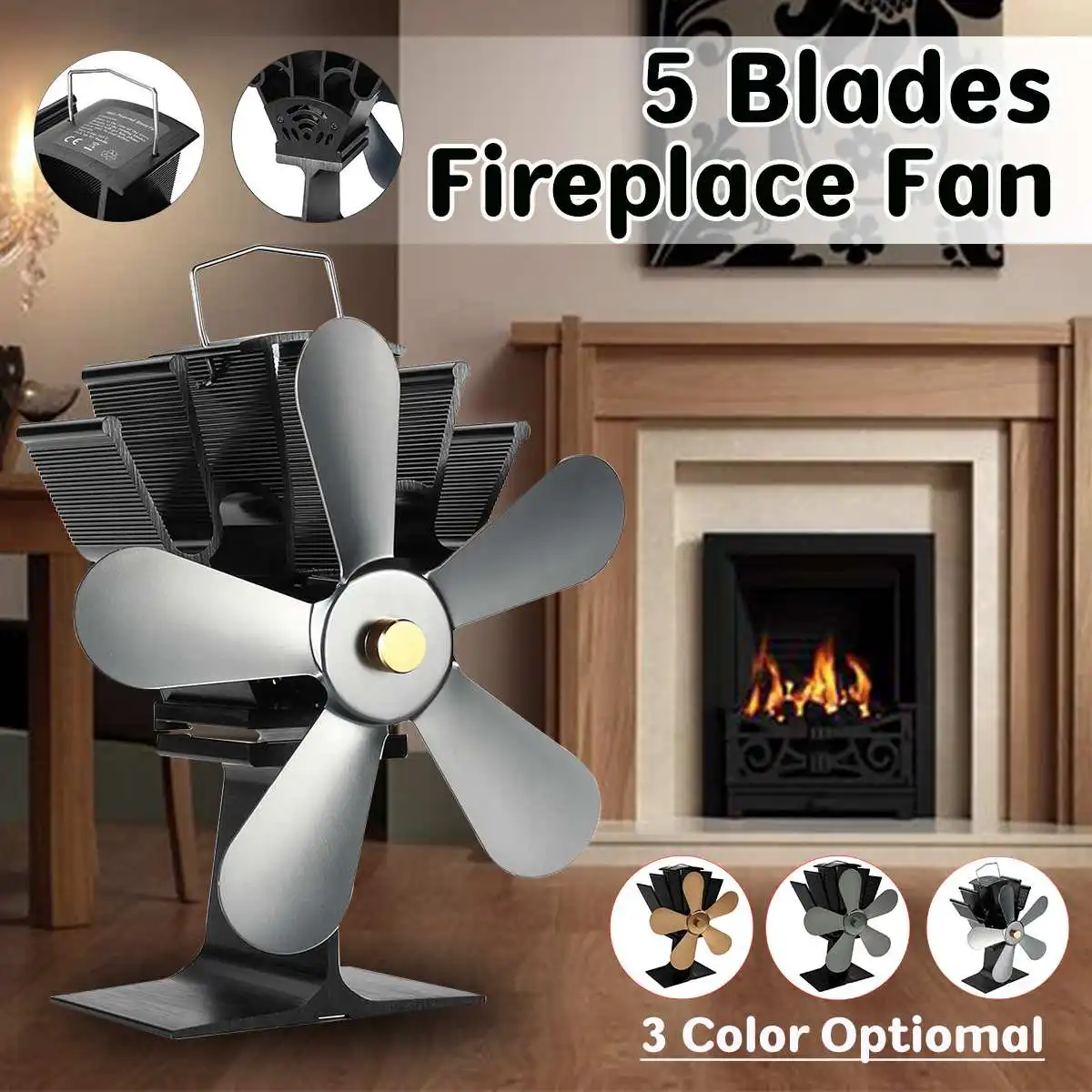 

5-Blade вентилятор для печи, работающий от тепловой энергии для деревянных бревен горелка для камина тихий экологический обогреватель вентиля...
