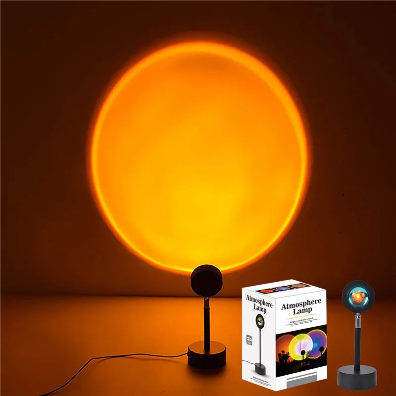 

Rainbow Sunset Projector Night Light Atmosphere Lamp Room Laser Ceiling Space Starlight For Coffee Home Background Wall Decor