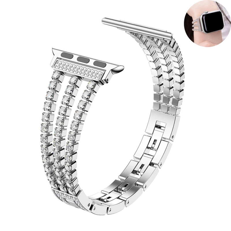 Ремешок из нержавеющей стали для Apple Watch band 38 мм 42 женский браслет с алмазными
