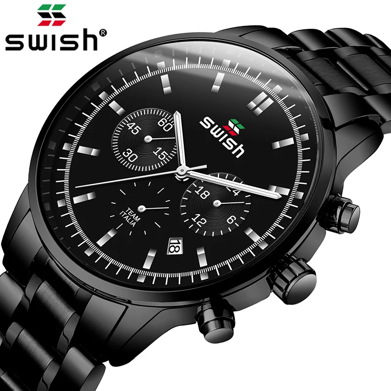 SWISH 2019 мужские Модные Спортивные кварцевые часы из нержавеющей стали роскошные