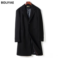 boliyae high end winter windproof long outwears business slim men trench coat casual mens windbreaker black v neck jacket top