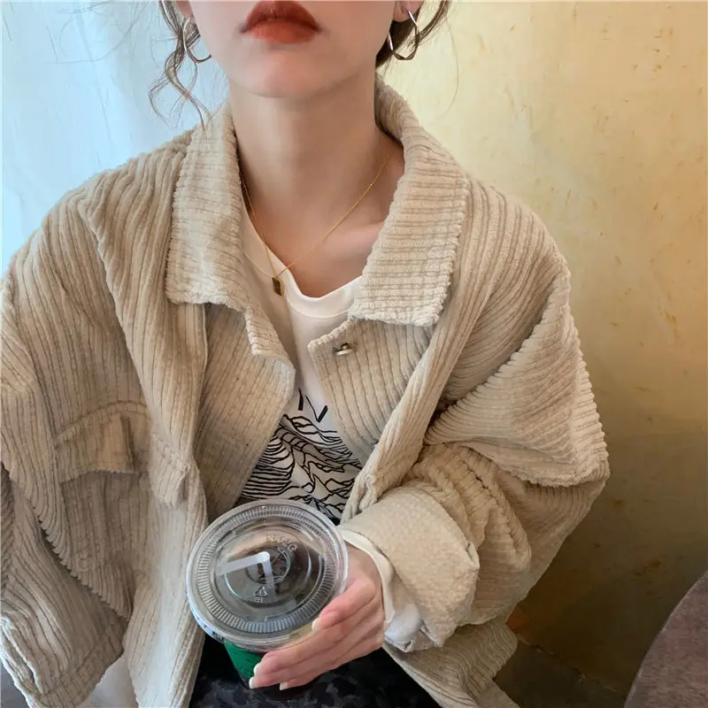 

Jackets Women Corduroy Solid Loose Elegant Coats Autumn Leisure Vintage Stylish Ins Trendy Daily All-match Tender OL Ulzzang New