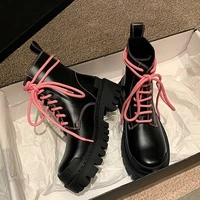pink girl series boots trend ankle boots female high top fashion leather shoes platform black boots female wedges