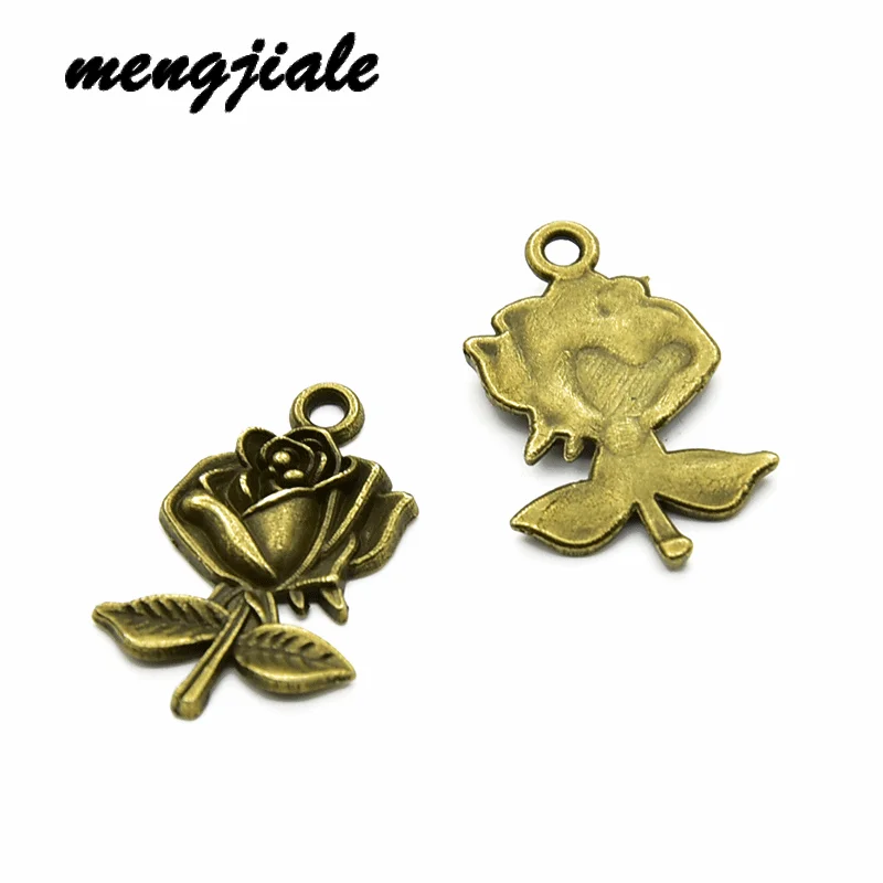 

12pcs Wholesale Three Color Flower Charm Zinc Alloy Metal Rose Pendants For DIY Handmade Jewelry Accessories Making 26*16mm