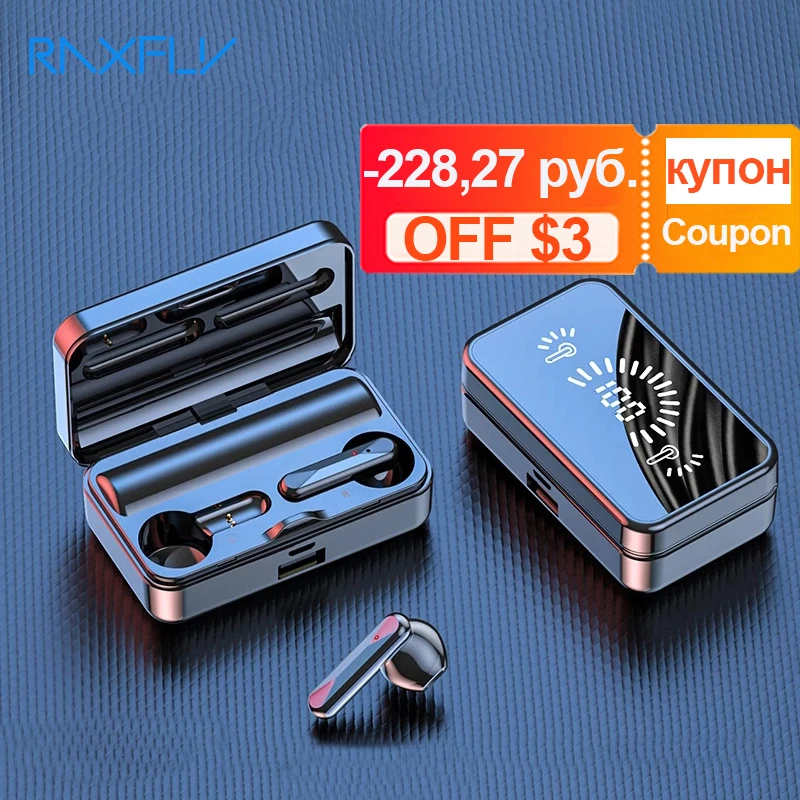 

Raxfly TWS Wireless Bluetooth Headphones HD Mirror Screen LED Display Earphones with Charging Box HIFI Stereo Earbud Headsets