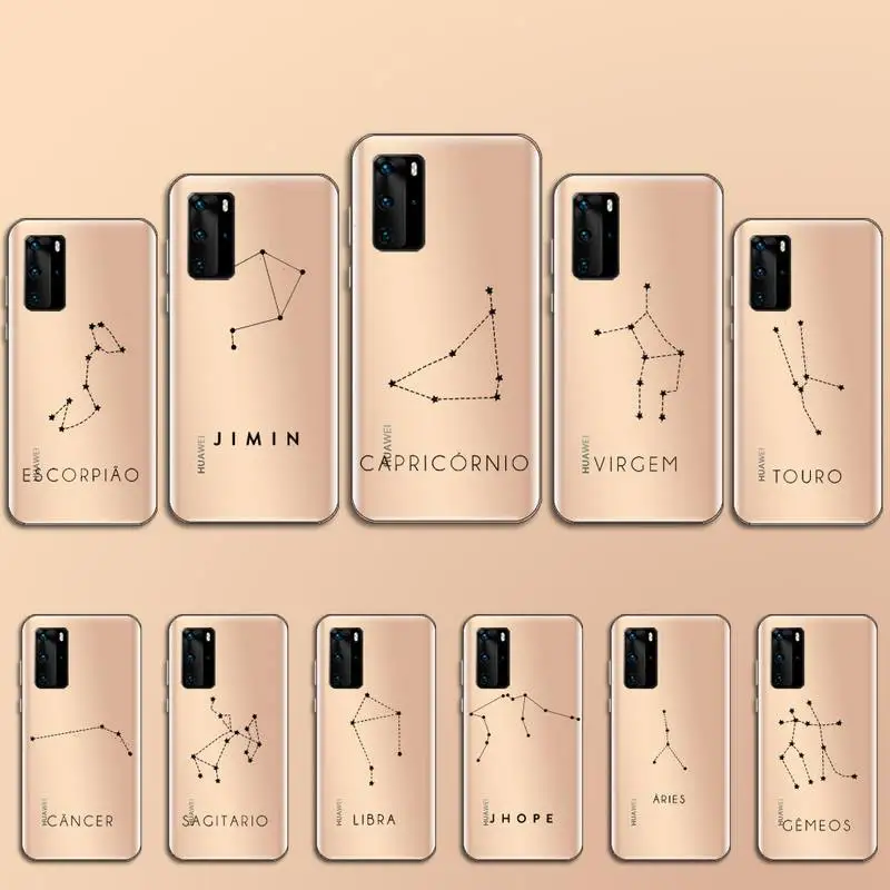

constellations zodiac signs Phone Case Transparent for Huawei P 40 20 30 10 mate pro lite plus luxury funda cover capa
