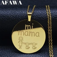 mi mama dos hijas stainless steel chain necklaces women gold color round necklaces jewelry joyeria acero inoxidable n915s01