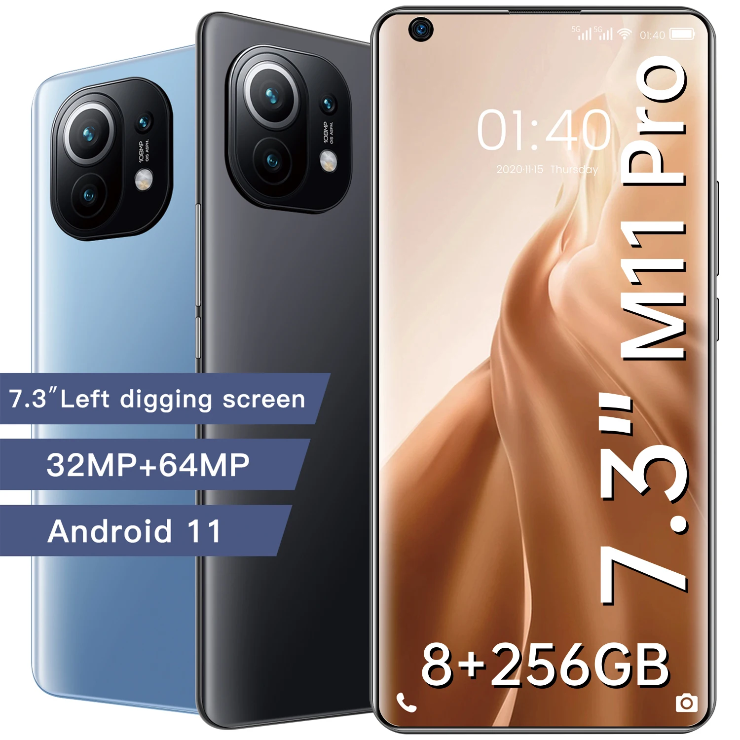

New Arrival XIAOM11 Pro 7.3 Inch Left Digging Screen 32+64MP Face ID 6800mAh 12GB+256GB Andriod 11 Smart Phone Celular MTK6889+