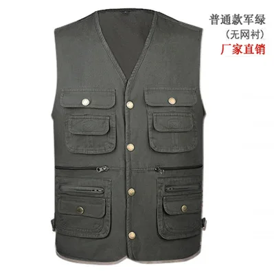 

2020 Men Cotton Spring And Autumn Multi-pockets Vest Loose-Fit Washing PURE Cotton Single Breasted Solid Color Waistcoat