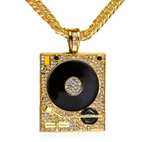dj phonograph big pendant necklace for men jewelry hip hop rapper gold bijoux music hiphop rock rap necklaces mens jewellery