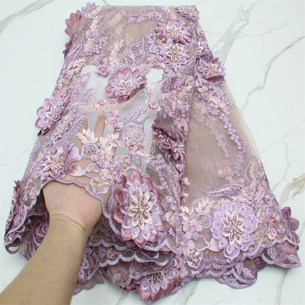 

New Fashion African Lace Fabric 2021 High Quality Handmade Lace Heavy Nigerian Lace Fabrics For Wedding Dress 4308B