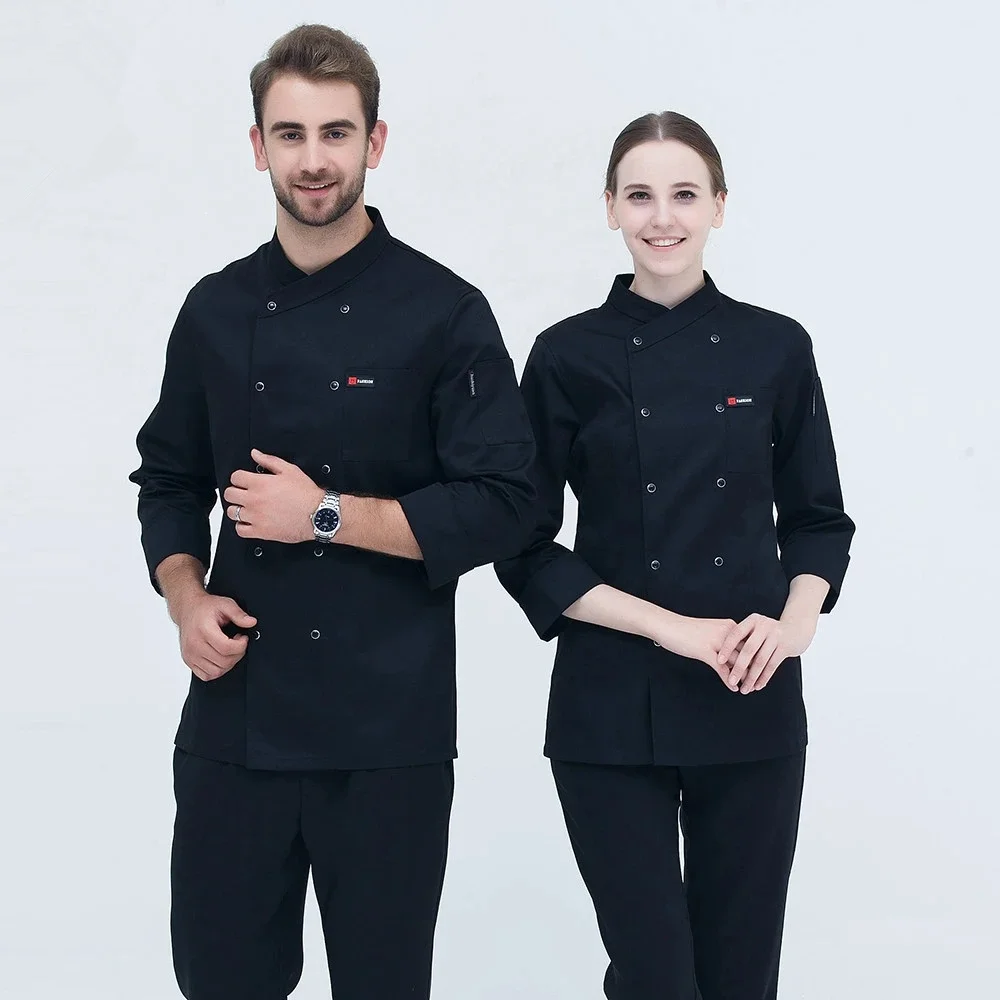 

Black Long Sleeve Master Cook Work Uniforms Restaurant Hotel BBQ Kitchen High Quality Workwear Clothing Food Service Chef Tops