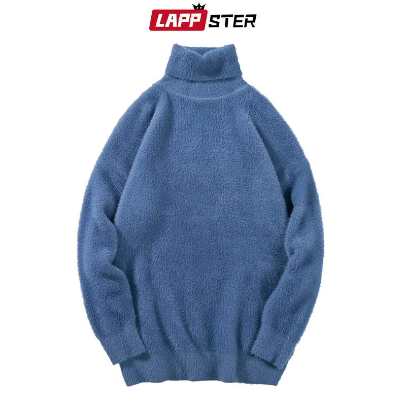 Мужской бархатный свитер LAPPSTER зимний однотонный цветной с высоким воротником в