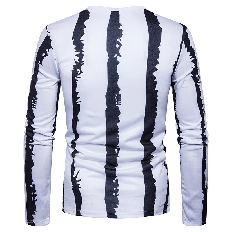 

Black White Stitching Design Men Casual Fashion Long Sleeve T Shirt CT390