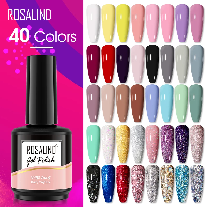 

ROSALIND Gel Nail Polish 15ml 40 Colors Semi Permanent Manicure Nail Art Gel Varnishes Hybrid Base Top Coat For Gel Polish