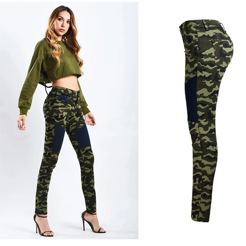 TCJULY новые стильные хлопковые камуфляжные женские джинсы Лоскутные обтягивающие